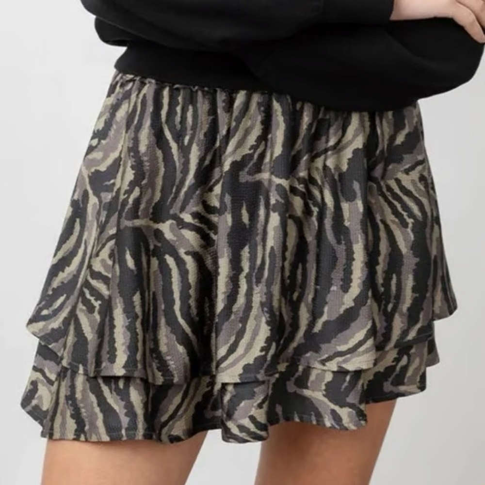 Anthropologie Rails Addison Smocked Tiered Mini Skirt L Print Olive Bengal